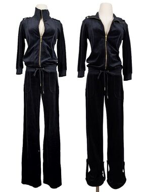 Juicy Couture Velour Jumpsuit Black Size Small Zip-up Velvet Y2K